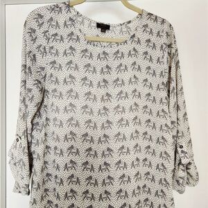 Women's Elephant Print Blouse - Black and White